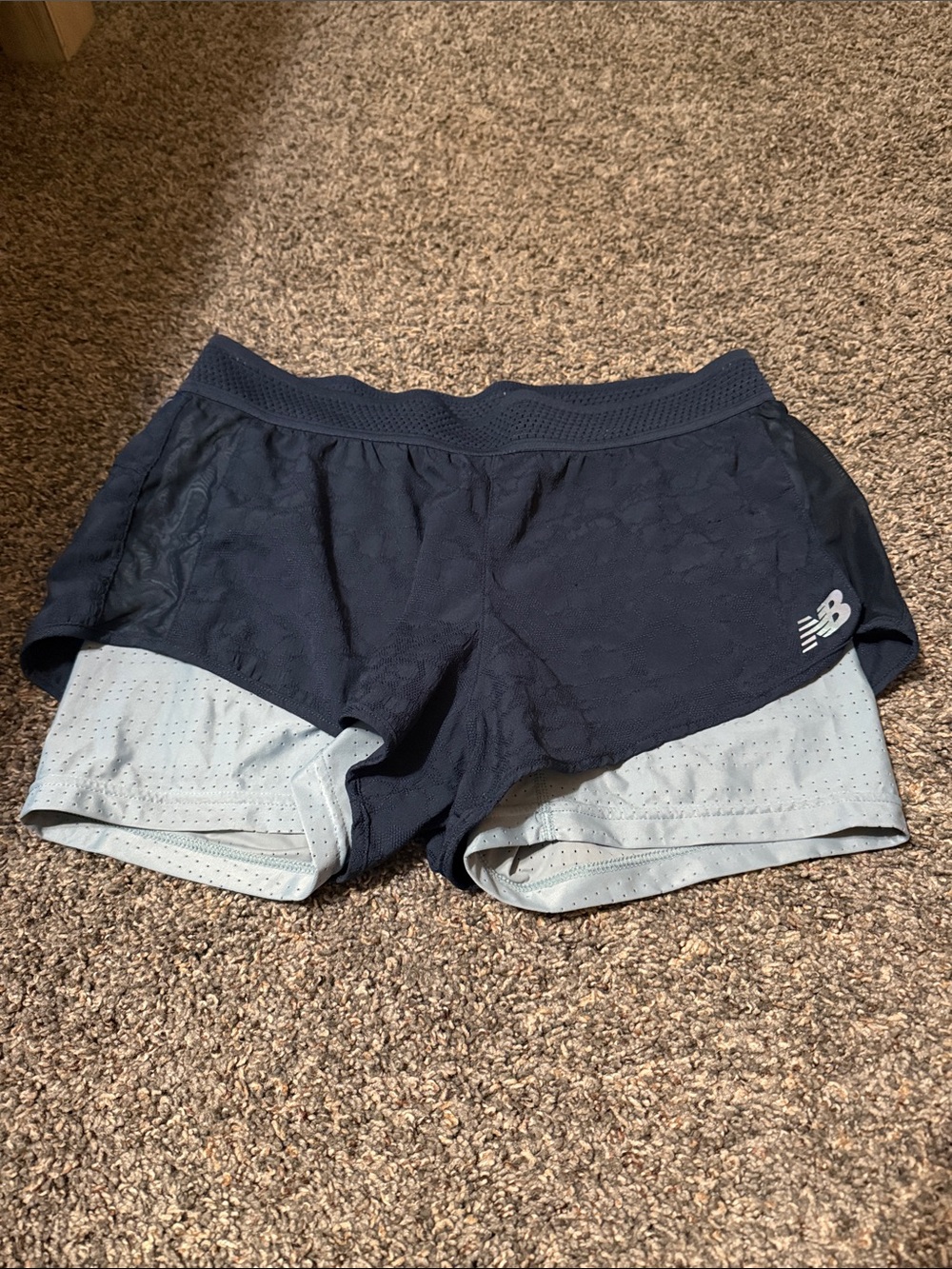 New Balance Navy Outer with Light Gray Inner Layered Women's Athletic Shorts